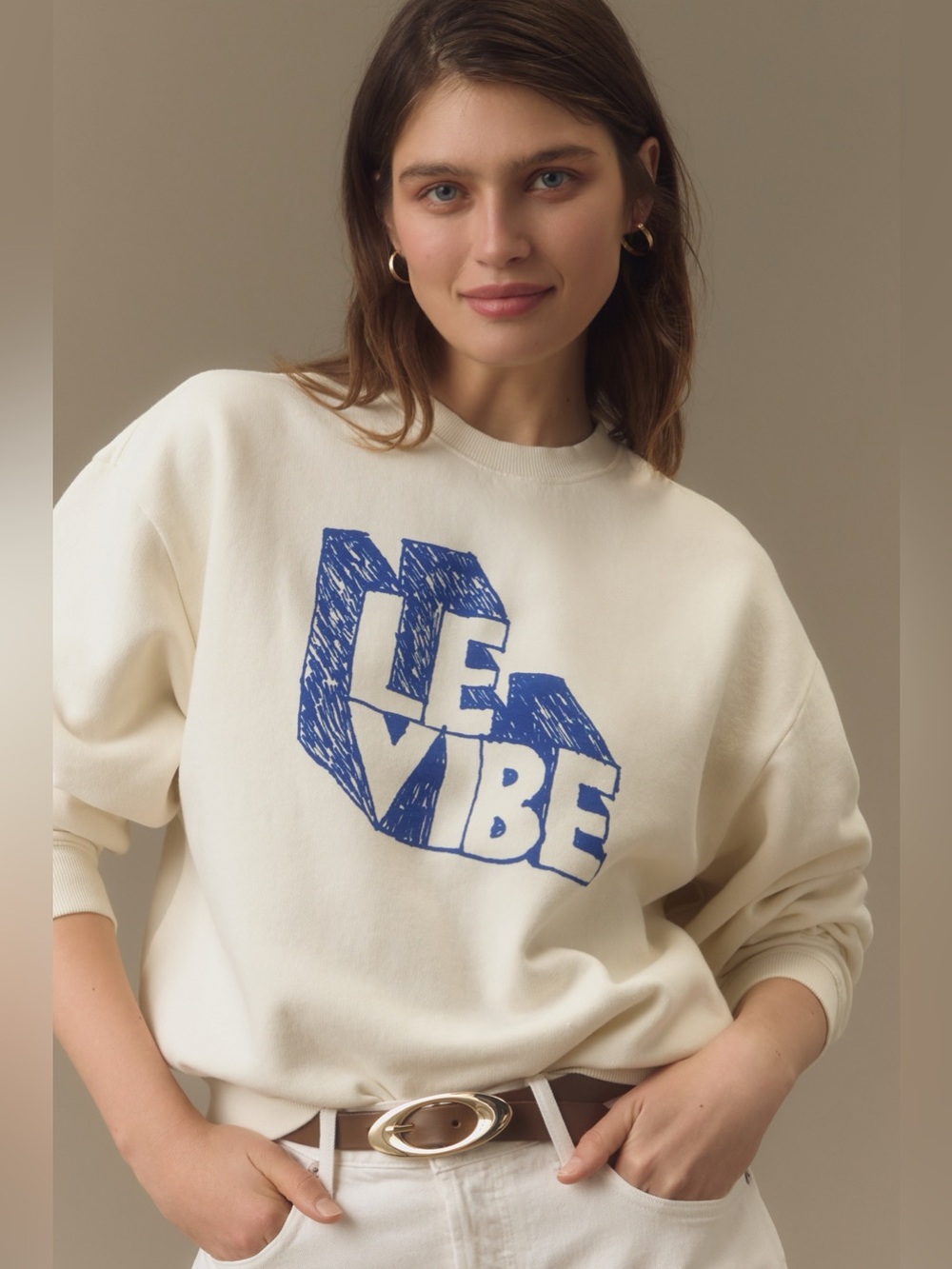 Clare V. oversized Le Vibe cream sweatshirt